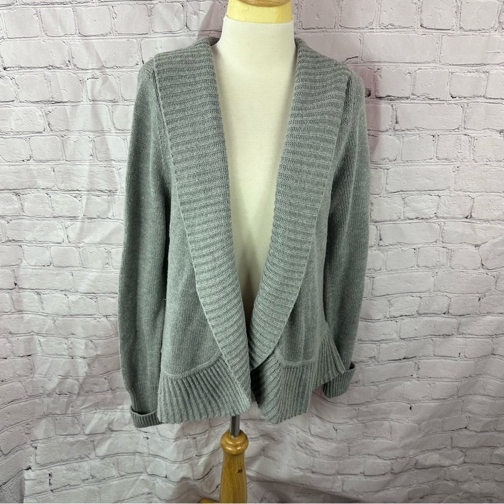 Talbots Gray Women's Cardigan Sweater open front shawl collar sz L wool blend